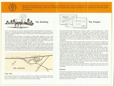 Photograph, City of Ringwood Council document (June 1968) highlighting new Civic Centre build in Braeside Avenue, Ringwood