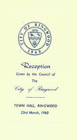Photograph, Invitation to celebration of the proclamation of Ringwood as a City on 23rd March 1960 at Ringwood Town Hall, a Reception