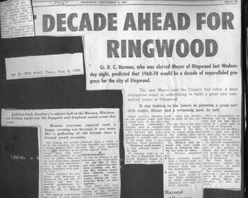 Newspaper, Election of Cr RC Horman as Mayor of Ringwood in 1960
