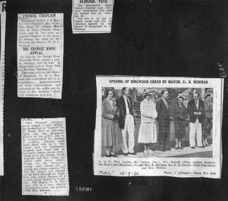 Newspaper, Various newspaper articles of Cr RC Horman officiating as Mayor of Ringwood in 1960