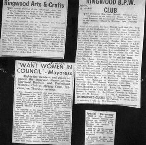 Newspaper, Various newspaper articles of Cr RC Horman officiating as Mayor of Ringwood in 1960/61