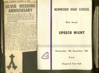 Newspaper, Silver wedding anniversary for Vass couple and Norwood High School Speech Night 1960