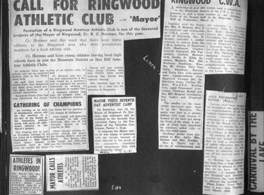 Newspaper, From RC Horman scrapbook, Mayor of Ringwood 1960/61