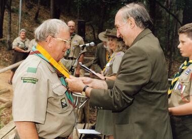 Photograph, Bob Oke receiving Scouting award
