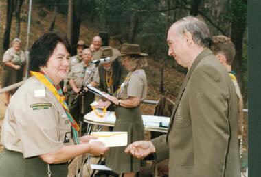 Photograph, Ida Oke receiving a Scouting Award