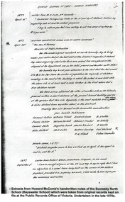 Document, Glen Turnbull, Extracts from Howard McComb’s handwritten notes of the Scoresby North School No 1445 (Bayswater School) with Wieland students listed, 25/2/2008