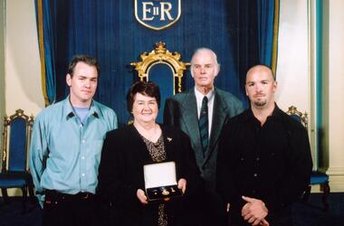 Photograph, Stewart and Ida Oke, Bob Foulkes and Trev Oke at Bob Oke's OA award (Scouts)