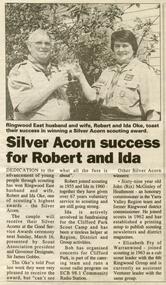 Photograph, Bob and Ida receiving Scouting Acorn awards. In the Ringwood Post on 11 March 1997