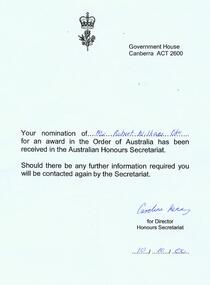 Photograph, Bob Oke OA award and scouting records (3rd Ringwood)