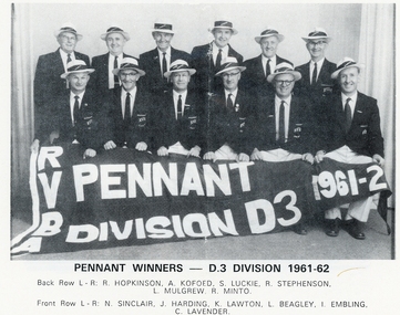 Photograph, Ringwood Bowling Club- Pennant Winners, D3 Division, 1961-62