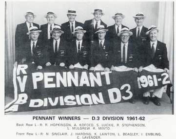 Photograph, Ringwood Bowling Club- Pennant Winners, D3 Division, 1961-62