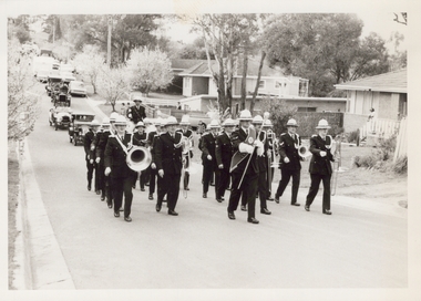 Photograph, First Ringwood Spring Fair at various locations. The Police band in Notlen Street in 1971