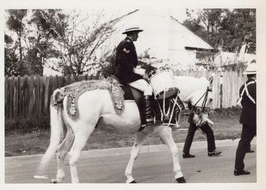 Photograph, First Ringwood Spring Fair at various locations. "Gendarme" the famous Victoria Police horse in 1971