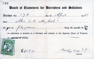Memorabilia, Winifred McCook, Barrister and Solicitor, Ringwood, Victoria