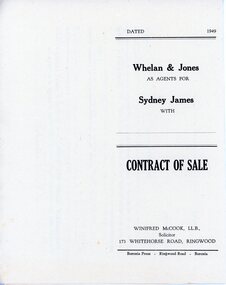 Document, Sample (Incomplete) Draft Contract of Sale - Winifred McCook, Vendor's Solicitor, Ringwood, Victoria