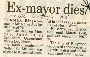Newspaper, Scrapbook Clipping, Library Collection, Ringwood, Victoria