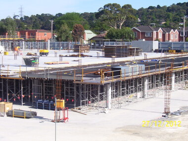 Photograph, Overhead view of construction work on Costco Store in Dec 2012, at Bond St, Ringwood