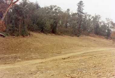 Photograph, "Kubis Estate", North Ringwood, in April 1978. Looking north-east over Loughnan's Lake greatest width. The rope tree was on the slope in the centre. The spillway was on the near left of the image