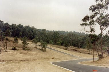 Photograph, Junction of Kubis Drive and Iluka Court, North Ringwood, in February 1979. Looking south with Hubbard Reserve beyond