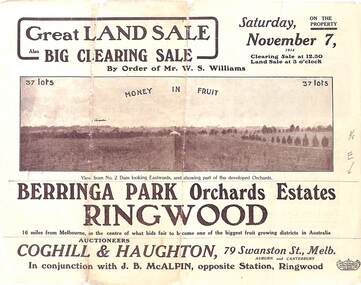 Pamphlet, Auction Sale Brochure - Berringa Park Orchards Estate, Ringwood, Victoria - 1914
