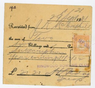 Document, Ringwood Bowls Club- Receipts issued to Mr McCaskill for monies paid for subscriptions and donations in 1931, 1934, 1945
