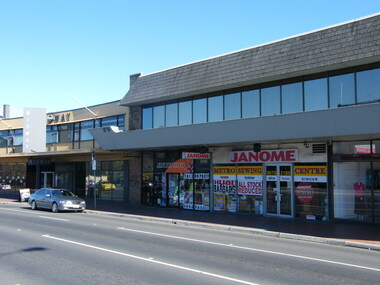 Photograph, The Midway Arcade complex at 145 Maroondah Highway in 2008. Includes Hutchinson Legal, Janome Sewing Centre and other businesses