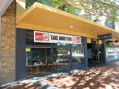 Photograph, Civic Place, Ringwood  in 2008, next to Midway Arcade. Showing Take Away Cafe