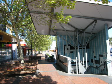 Photograph, Civic Place, Ringwood  in 2008, next to Midway Arcade. Showing stairs down to the car park