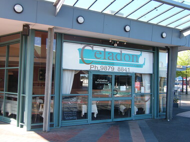 Photograph, Corner of Civic Place and Melbourne Street, Ringwood  in 2008, showing Celadon Thai restaurant