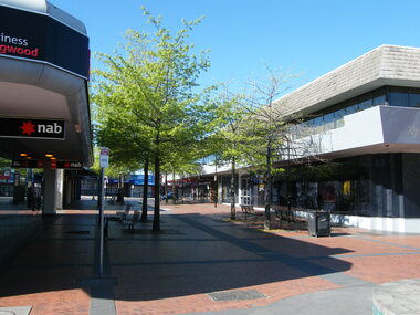 Photograph, Corner of Civic Place and Melbourne Street, Ringwood  in 2008, showing NAB Bank