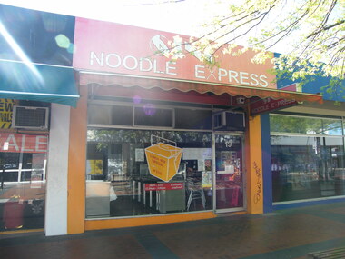 Photograph, East side of Melbourne Street, Ringwood in 2008, showing Noodle Express at no. 19