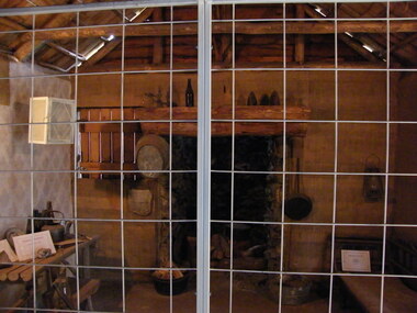 Photograph, Showing the tools and equipment rooms of the facsimile of the miner's hut, located at the back of Ringwood Lake, from the original that once stood on Maroondah Highway in the 1870s onwards. The cottage was erected by the Ringwood City Council in conjunction with Ringwood Historical Research Group (now Ringwood & District Historical Society). Officially opened by Mayor Cr Pat Gotlib JP on 29th May 1983