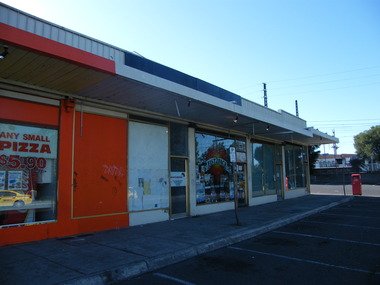 Photograph, Johnny Boys Pizza, Fist2face and other shops on Railway Place, near the corner of Maroondah Highway. West end of Railway Place