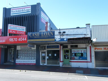 Photograph, Maroondah Highway, Ringwood showing Michael Nardella real estate, Stockdale & Leggo real estate and a cash loan business