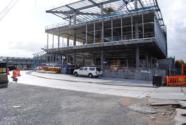 Photograph, Probuild tour of Stage 5 building of Eastland, Ringwood in 2015. Showing upper structures of REALM library