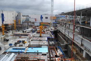 Photograph, Probuild tour of Stage 5 building of Eastland, Ringwood in 2015. Looking down on construction work from upper floors