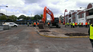 Photograph, Removal of car park at former Adelaide Street, Ringwood. Preparation for construction work beginning at the Ringwood Railway Station and Stage 5 of Eastland circa 2014