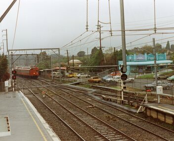 Photograph, Ringwood Railway Station on 3rd October 1992, showing a Tait train and Blood Bros. Store