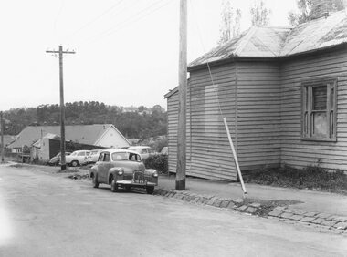 Photograph, Maroondah Highway Central, Ringwood. Rear of condemned dwelling NE Corner of Adelaide St,1963. (Eastland Litigation Photo), 1963