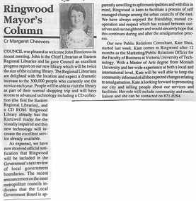 Newspaper, Scrapbook Clipping, Library Collection, Ringwood, Victoria, `