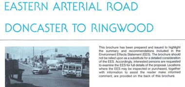 Newsletter, Eastern Arterial Road Doncaster to Ringwood Environment Effects Statement Summary Brochure - November 1987