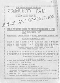 Flyer, East Ringwood Progress Association Community Fair Junior Art Competition 1959