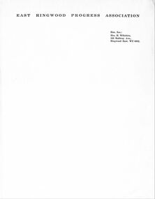 Letter, East Ringwood Progress Association letterhead circa late 1950s