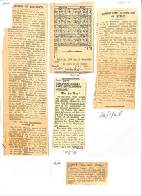 Newspaper, Newspaper articles detailing the acquisition of 40 acres of land for Jubilee Park, formerly known as Sanders Estate, for recreation purposes
