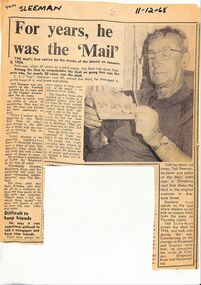 Newspaper, The Mail, Biography on CE "Ted" Sleeman, former owner and editor of Ringwood Mail on 11 December 1968