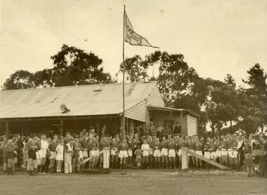 Photograph, East Ringwood Football Club (ERFC) 1948 Teams, 1947 flag unveiled 24 April 1948 at East Ringwood Reserve