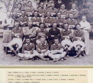 Photograph, East Ringwood Football Club (ERFC) 1951 Seconds (Premiers), framing Sponsored by Alan & Loraine Bateson