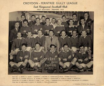 Photograph, East Ringwood Football Club (ERFC) 1953 Firsts Team (Premiers)