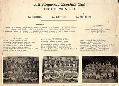 Photograph, East Ringwood Football Club (ERFC) 1953 Triple Premiership ERFC (not wall photo)