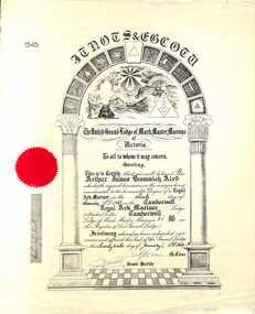 Certificate, Elevation Certificate, United Grand Lodge of Mark Master Masons - Collection of Masonic Degrees and Correspondence maintained by Aird family of Ringwood, Victoria